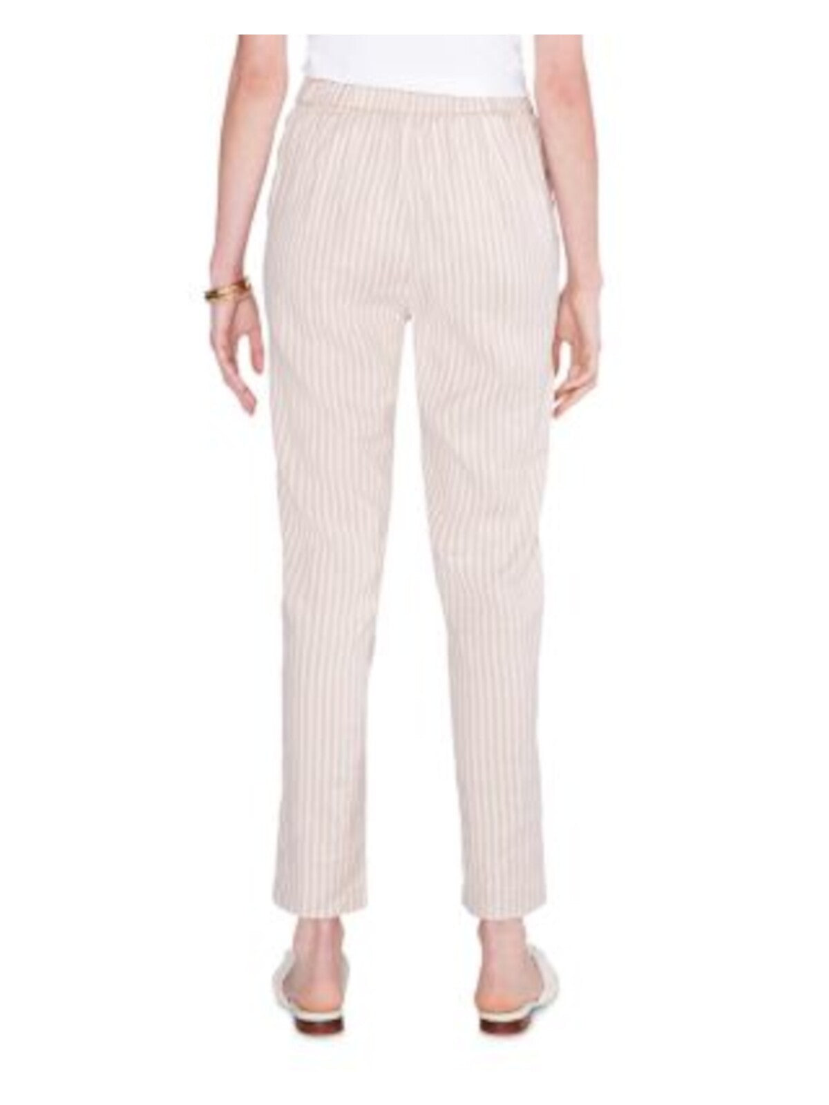 NIC+ZOE Womens Beige Pocketed Faux Fly Elastic Waist Ankle Striped Straight leg Pants 12