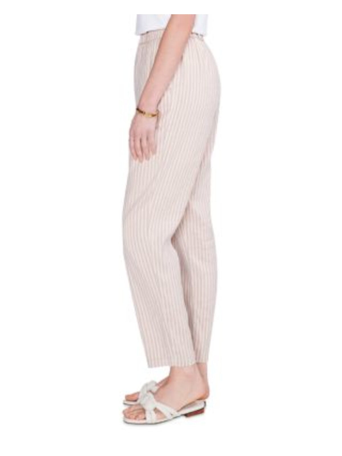 NIC+ZOE Womens Beige Pocketed Faux Fly Elastic Waist Ankle Striped Straight leg Pants 12