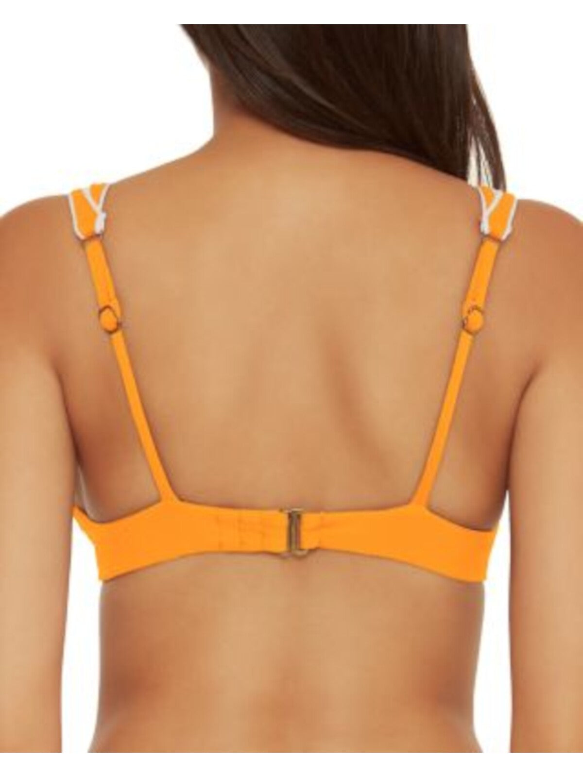 BECCA Women's Orange Ribbed Stretch Back Hook Removeable Cups Adjustable Cutout Bra Swimwear Top L