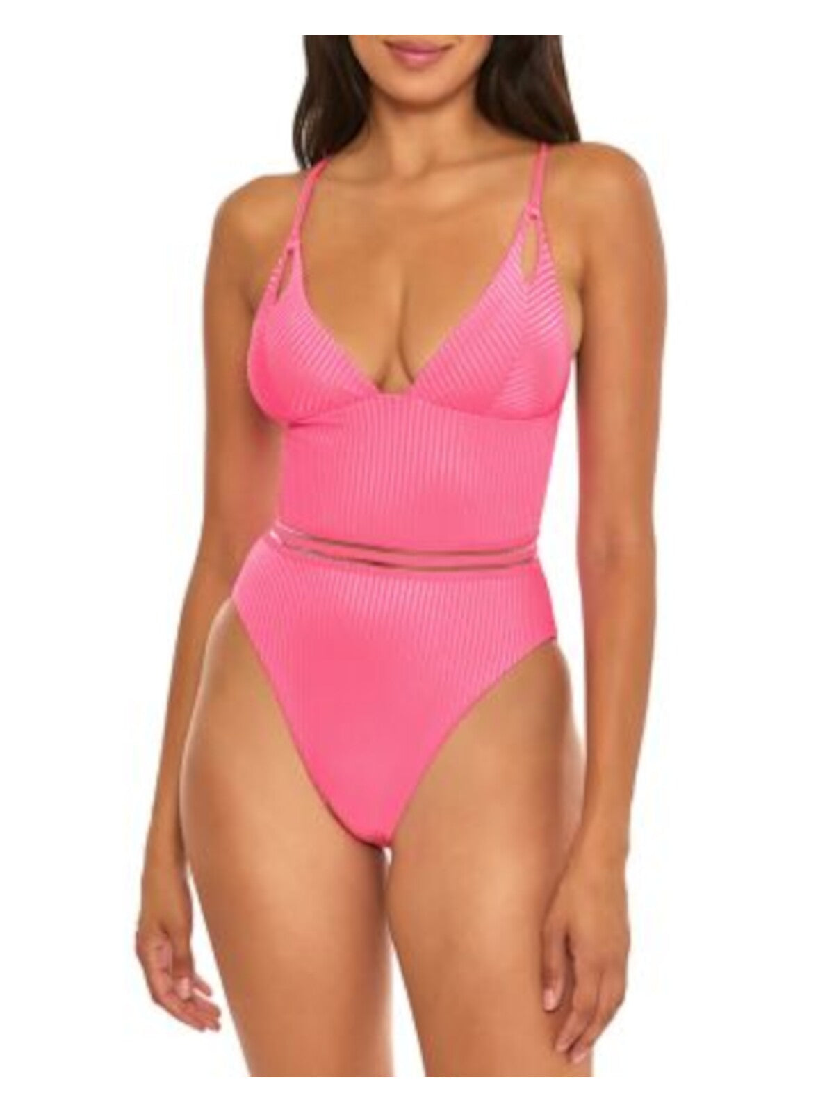 ISABELLA ROSE Women's Pink Ribbed Moderate Coverage Queensland One Piece Swimsuit M