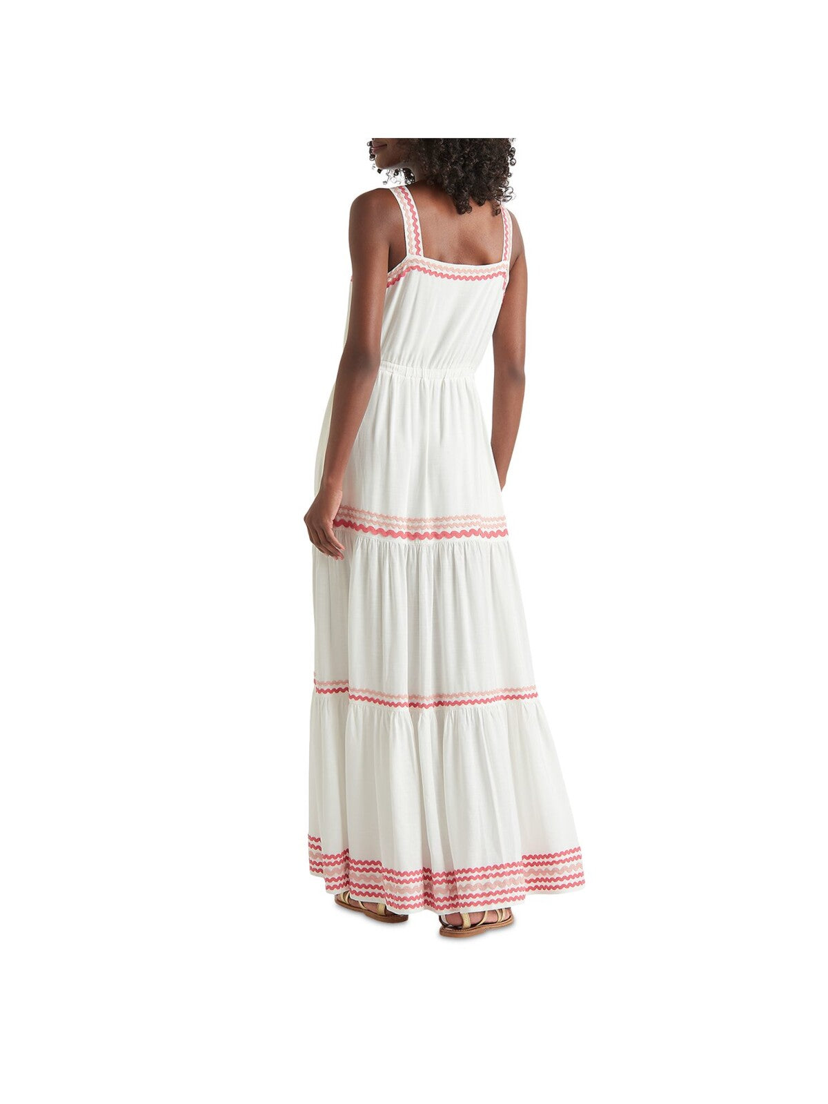 SPLENDID Womens White Pocketed Elastic Waist Tiered Skirt Sleeveless Square Neck Full-Length Fit + Flare Dress L