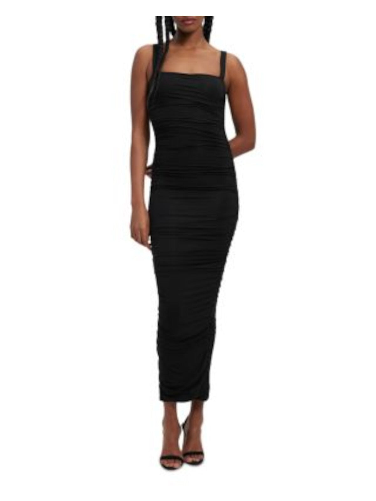 GOOD AMERICAN Womens Black Ruched Pullover Sleeveless Square Neck Maxi Party Body Con Dress 2