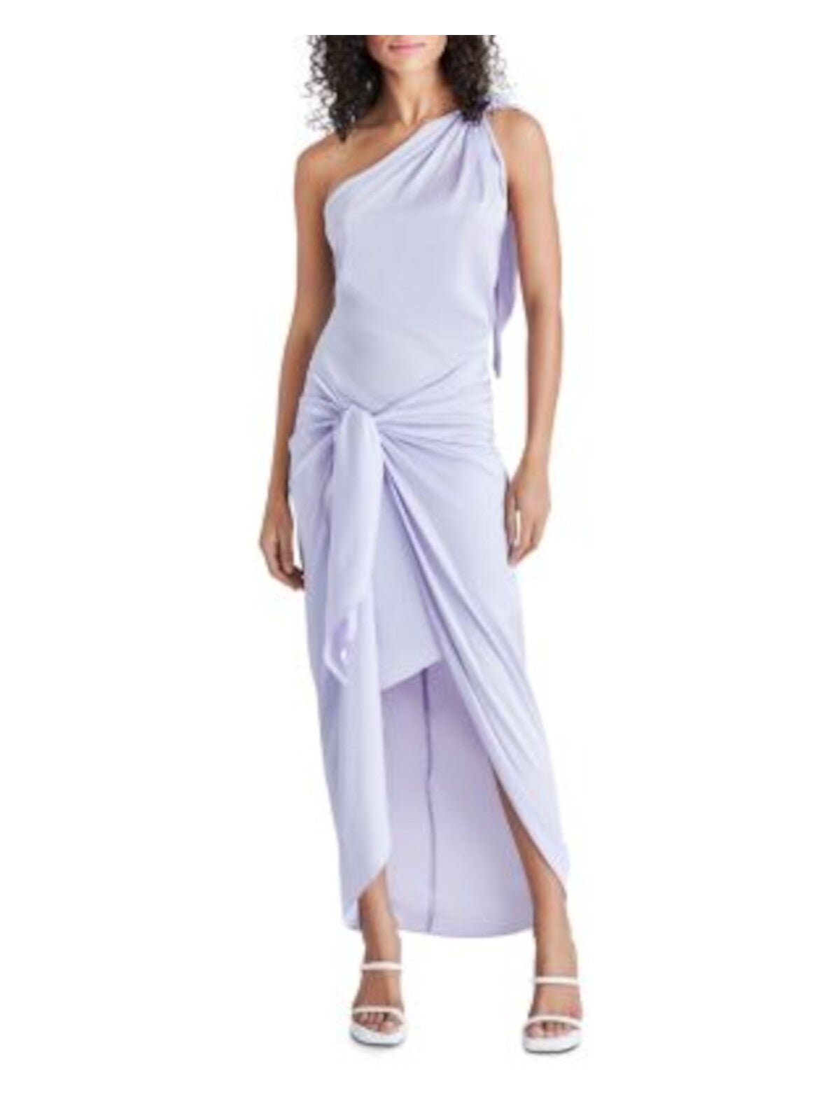 STEVE MADDEN Womens Purple Zippered Tie Draped Front Hi-lo Hem Sleeveless Asymmetrical Neckline Maxi Party Wrap Dress XS
