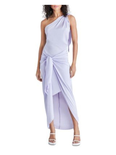 STEVE MADDEN Womens Purple Zippered Tie Draped Front Hi-lo Hem Sleeveless Asymmetrical Neckline Maxi Party Wrap Dress XS