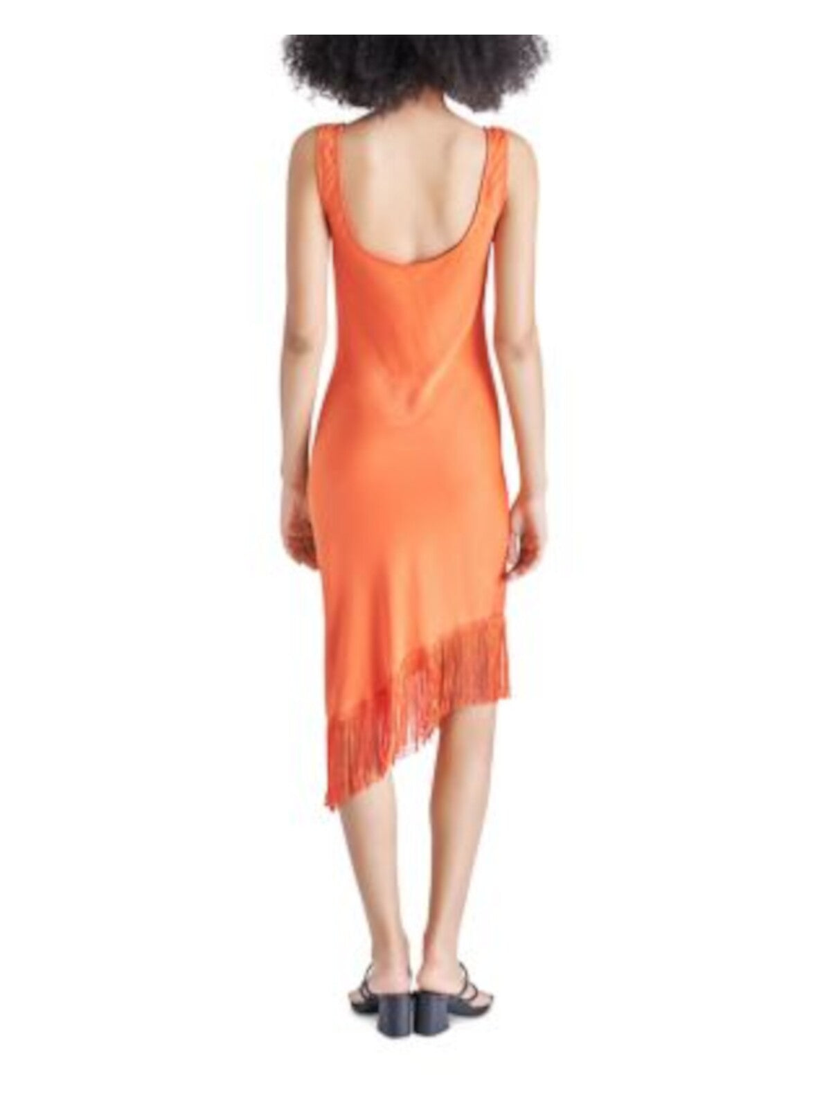 STEVE MADDEN Womens Orange Fringed Asymmetric Hem Sleeveless Scoop Neck Below The Knee Party Sheath Dress 2