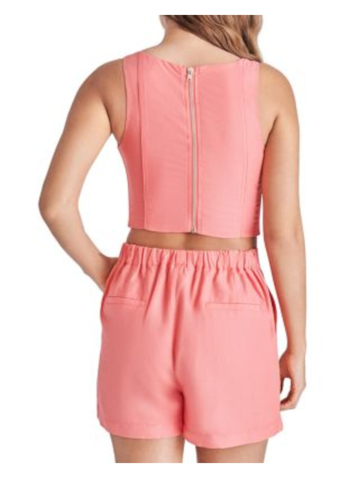 STEVE MADDEN Womens Coral Zippered Fitted Seamed Bodice Lined Sleeveless Square Neck Crop Top XS