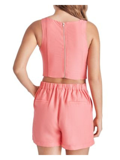 STEVE MADDEN Womens Coral Zippered Fitted Seamed Bodice Lined Sleeveless Square Neck Crop Top XS