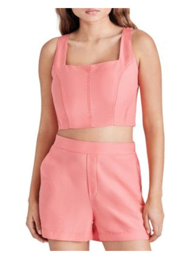 STEVE MADDEN Womens Coral Zippered Fitted Seamed Bodice Lined Sleeveless Square Neck Crop Top XS