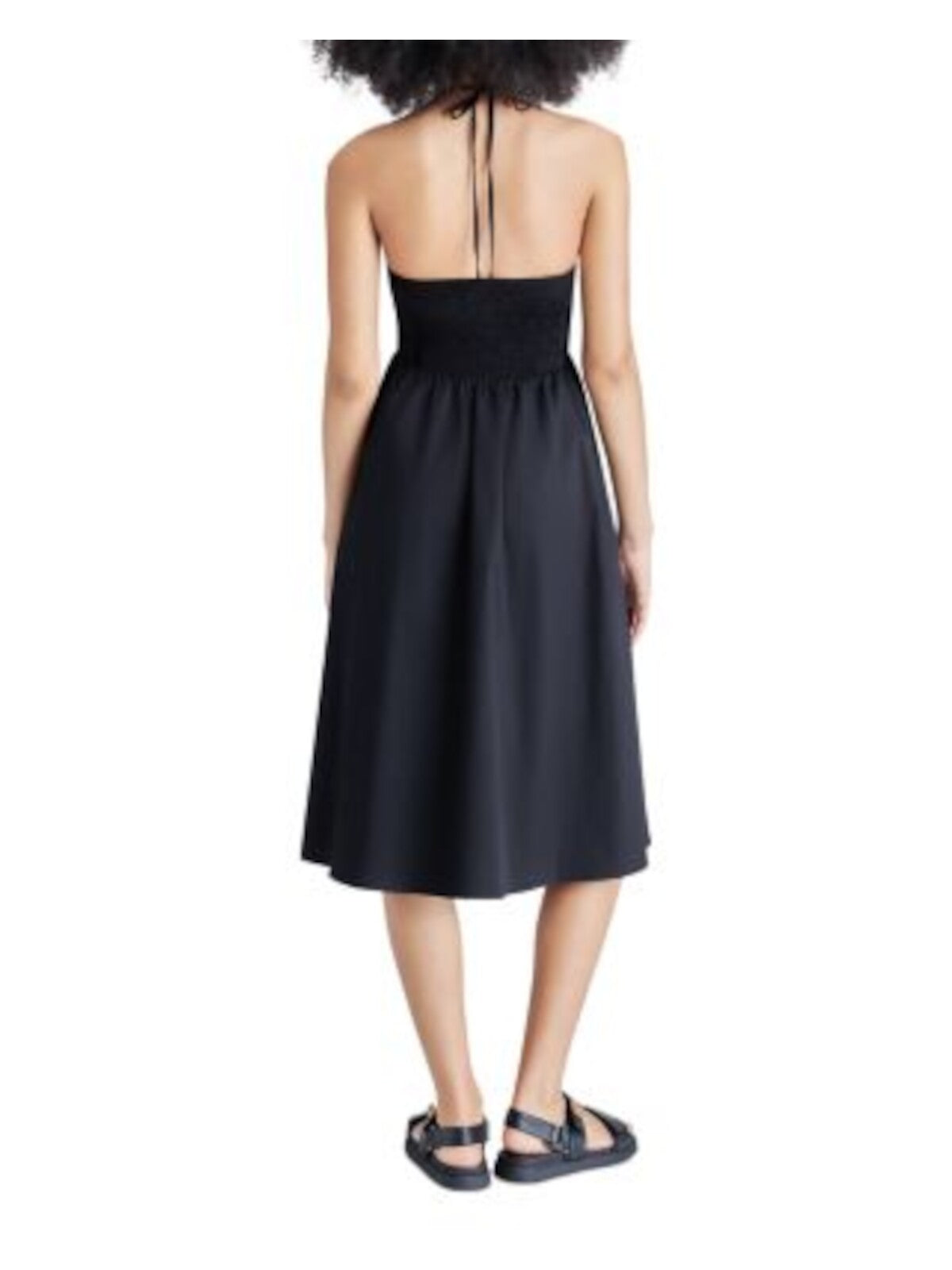 STEVE MADDEN Womens Black Zippered Pocketed Keyholes Smocked Back Sleeveless Halter Below The Knee Fit + Flare Dress XS