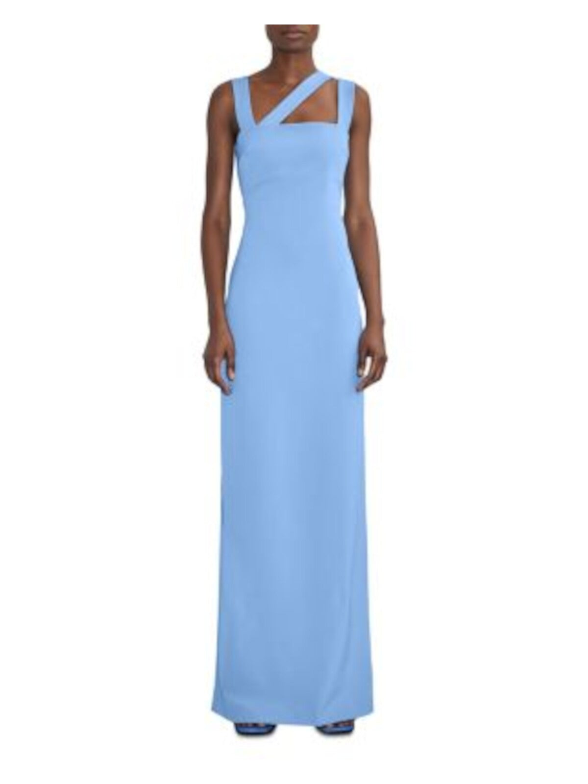 ET OCHS Womens Blue Zippered Lined Asymmetrical Strap Back Slit Sleeveless Square Neck Full-Length Evening Sheath Dress 6