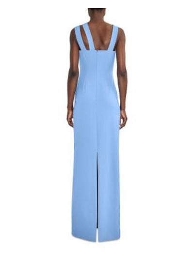 ET OCHS Womens Blue Zippered Lined Asymmetrical Strap Back Slit Sleeveless Square Neck Full-Length Evening Sheath Dress 6