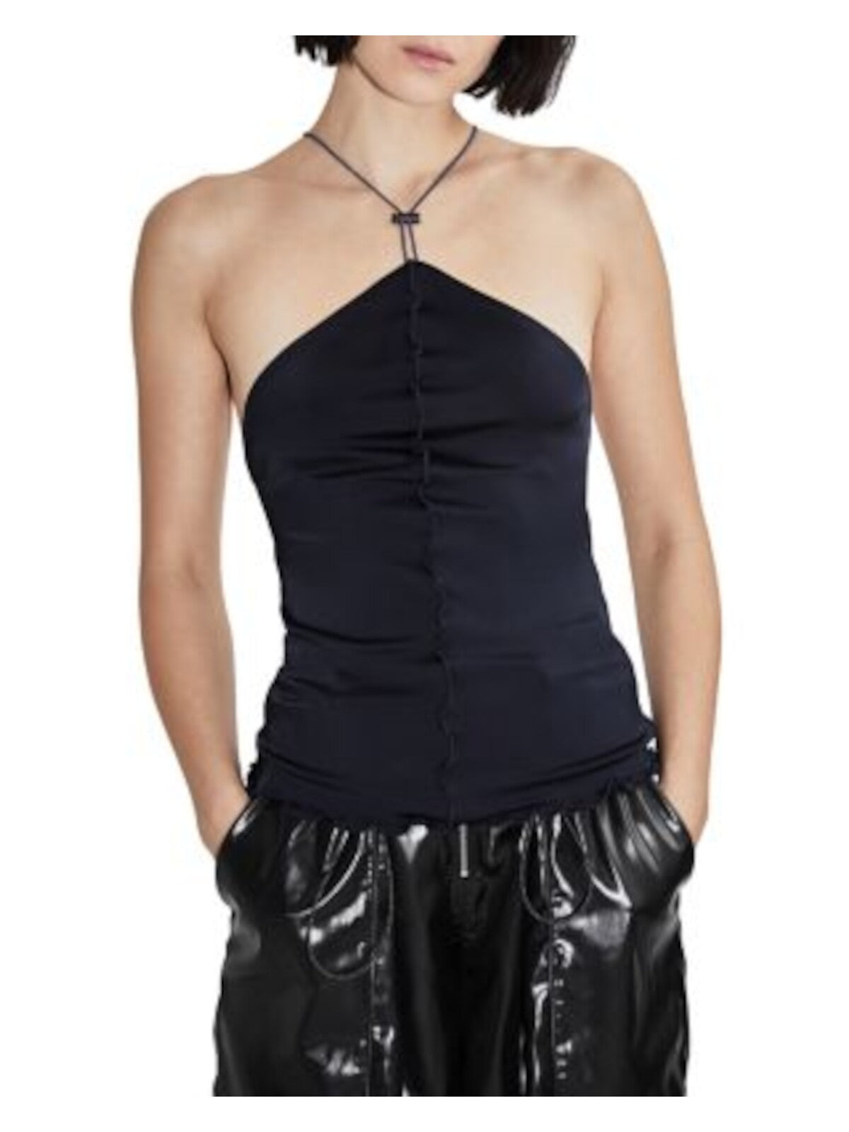 ET OCHS Womens Open Back Toggle Strap Seeamed Front Sleeveless Halter Top