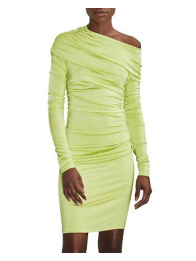 ET OCHS Womens Green Ruched Pullover Long Sleeve Asymmetrical Neckline Short Party Sheath Dress 0