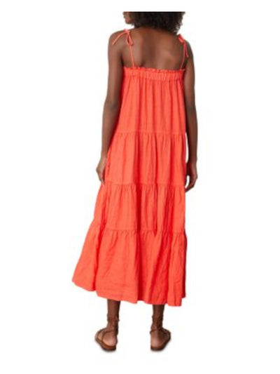 VELVET BY GRAHAM & SPENCER Womens Coral Tie Unlined Spaghetti Strap Square Neck Midi Shift Dress S