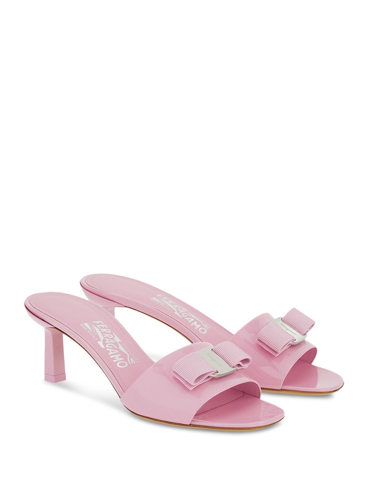 FERRAGAMO Womens Pink Bow Accent Padded Glo 55 Open Toe Block Heel Slip On Leather Heeled Sandal 6.5 C