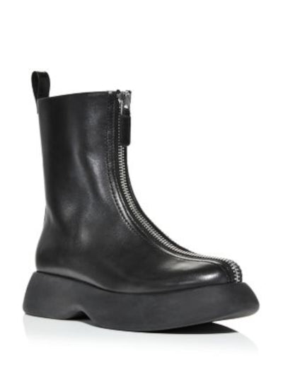 3.1 PHILLIP LIM Womens Black 1-1/2" Platform Heel Pull-Tab Padded Mercer Round Toe Wedge Zip-Up Leather Combat Boots 37