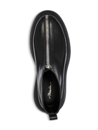 3.1 PHILLIP LIM Womens Black 1-1/2" Platform Heel Pull-Tab Padded Mercer Round Toe Wedge Zip-Up Leather Combat Boots 37