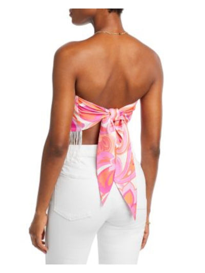 LINE + DOT Womens Pink Fringed Lined Scarf Tie Back Paisley Sleeveless Strapless Top S
