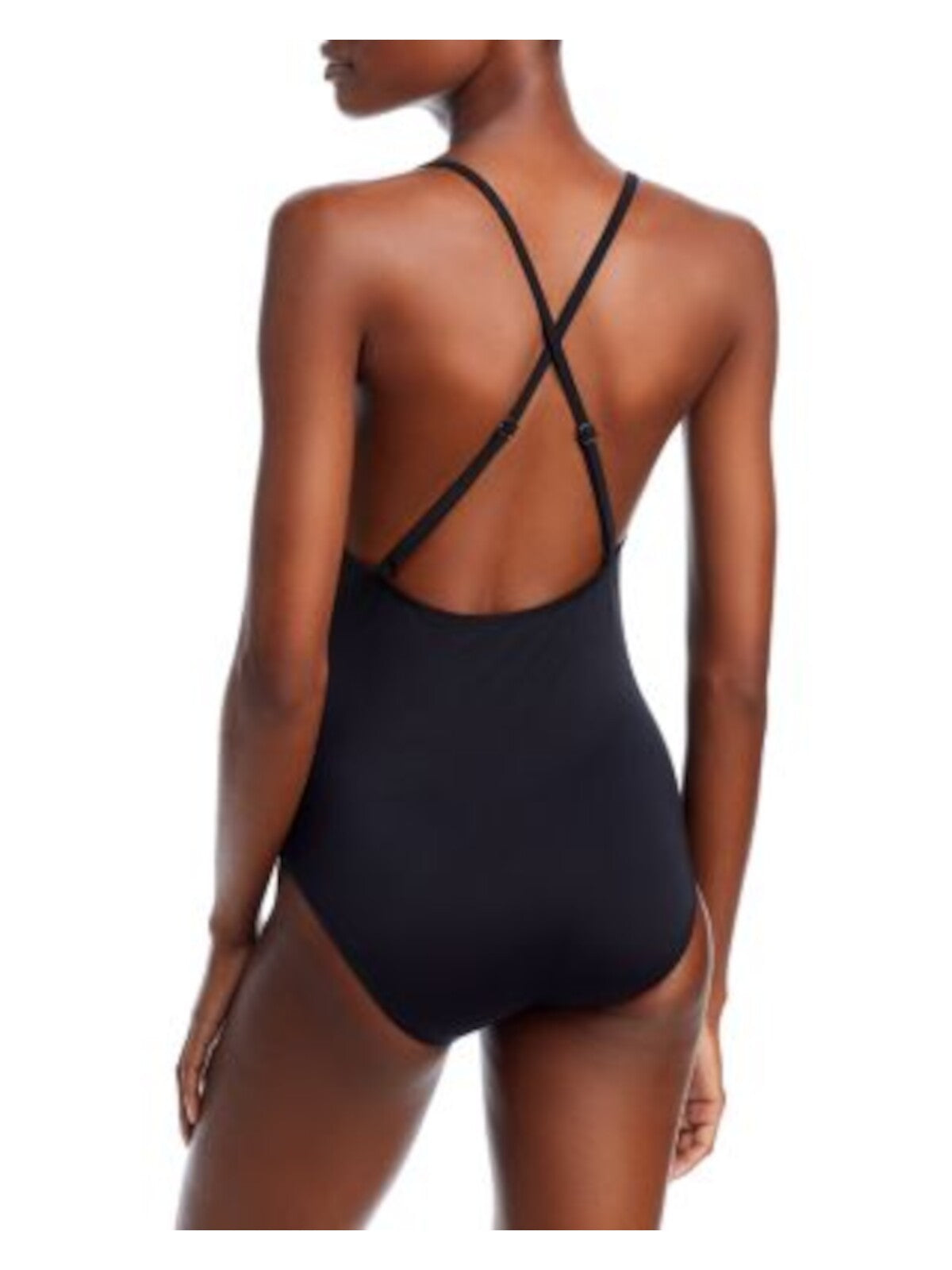 AQUA SWIM Women's Black Stretch V-Neck Rhinestones No Padding Adjustable Moderate Coverage One Piece Swimsuit XL