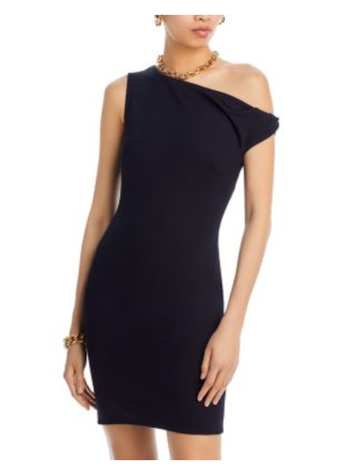 ROSETTA GETTY Womens Black Asymmetrical Neckline Mini Party Body Con Dress S