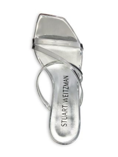 STUART WEITZMAN Womens Silver Metallic Strappy Padded Strapeze 85 Open Toe Stiletto Slip On Heeled Sandal 7.5 B