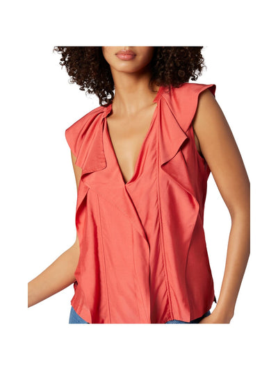 JOIE Womens Coral Ruffled Split Hem Sleeveless V Neck Top XS