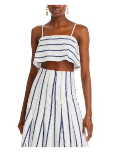 ENGLISH FACTORY Womens White Adjustable Vented Back Shelf-bra Striped Spaghetti Strap Square Neck Crop Top L