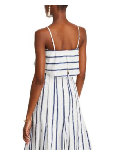 ENGLISH FACTORY Womens White Adjustable Vented Back Shelf-bra Striped Spaghetti Strap Square Neck Crop Top L