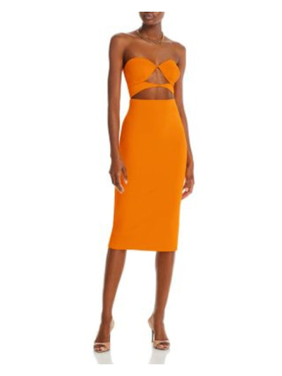 FORE Womens Orange Zippered Cut Out Lined Slitted Sleeveless Sweetheart Neckline Midi Cocktail Body Con Dress XS