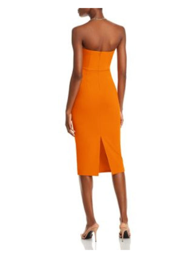 FORE Womens Orange Zippered Cut Out Lined Slitted Sleeveless Sweetheart Neckline Midi Cocktail Body Con Dress XS