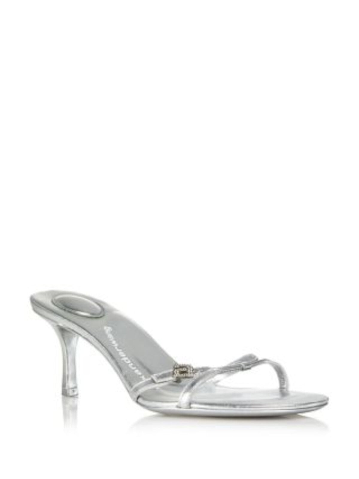 ALEXANDER WANG Womens Silver Embellished Hardware Metallic Padded Arch Support Lucienne 65 Open Toe Flare Slip On Leather Heeled Sandal 40