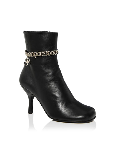 JW ANDERSON Womens Black Charm Embellished Chain Strap Padded Round Toe Stiletto Zip-Up Leather Dress Boots 37