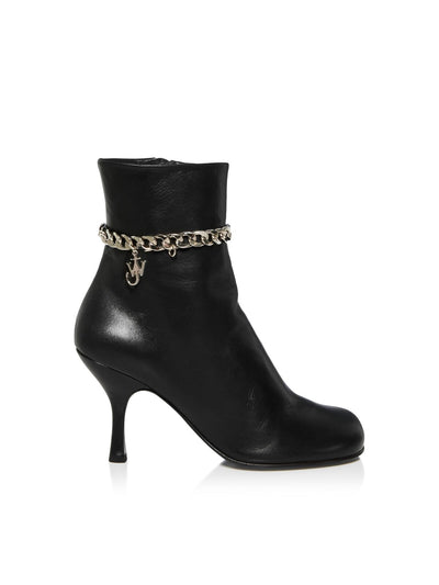 JW ANDERSON Womens Black Charm Embellished Chain Strap Padded Round Toe Stiletto Zip-Up Leather Dress Boots 37