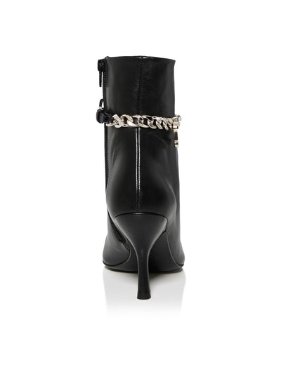 JW ANDERSON Womens Black Charm Embellished Chain Strap Padded Round Toe Stiletto Zip-Up Leather Dress Boots 37
