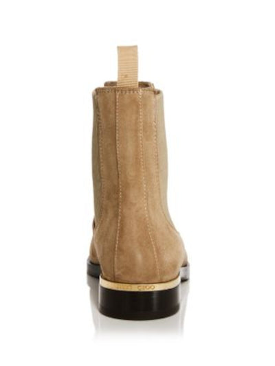 JIMMY CHOO Womens Beige Heel Pull-Tab Metallic Logo Band At Heel Goring Padded Thessaly Almond Toe Block Heel Leather Chelsea 39