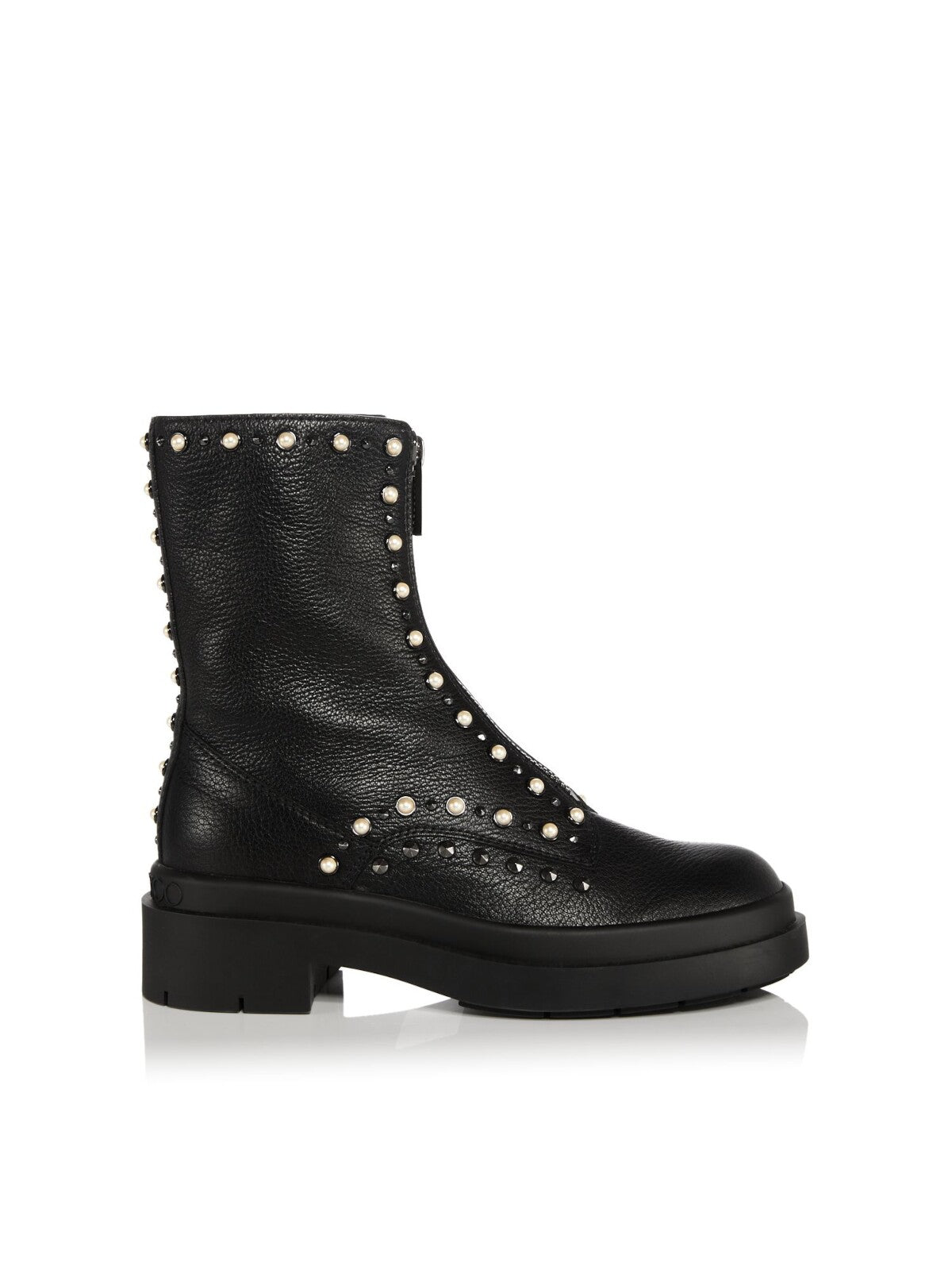 JIMMY CHOO Womens Black Faux Pearls Fits Small Studded Padded Nola Round Toe Zip-Up Leather Combat Boots 39.5