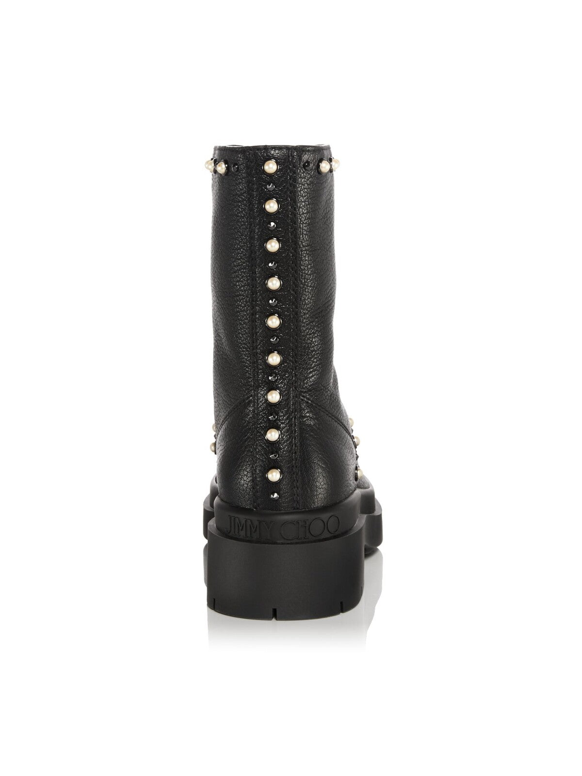 JIMMY CHOO Womens Black Faux Pearls Fits Small Studded Padded Nola Round Toe Zip-Up Leather Combat Boots 39.5