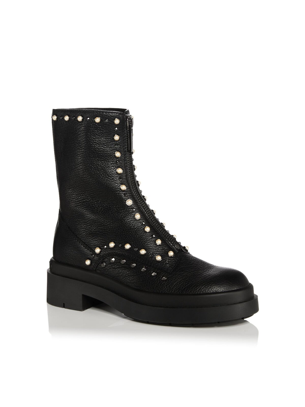 JIMMY CHOO Womens Black Faux Pearls Fits Small Studded Padded Nola Round Toe Zip-Up Leather Combat Boots 39.5