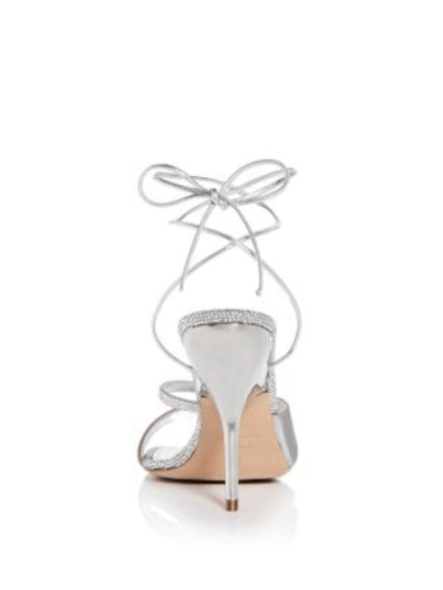 FERRAGAMO Womens Silver Mixed Media Ankle Wrap Embellished Padded Allegra Square Toe Stiletto Lace-Up Dress Heeled Sandal 6.5