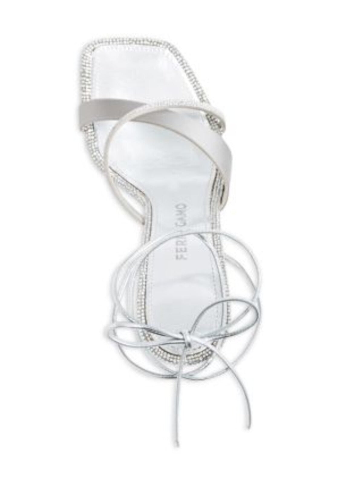 FERRAGAMO Womens Silver Mixed Media Ankle Wrap Embellished Padded Allegra Square Toe Stiletto Lace-Up Dress Heeled Sandal 6.5