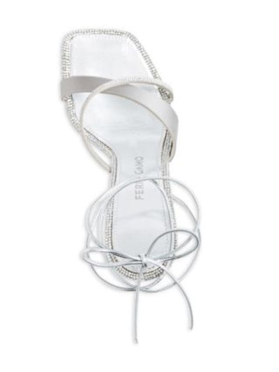 FERRAGAMO Womens Silver Mixed Media Ankle Wrap Embellished Padded Allegra Square Toe Stiletto Lace-Up Dress Heeled Sandal 6.5