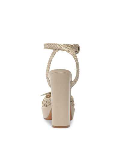 ALEXANDRE BIRMAN Womens Beige Basketweave Knotted Breathable 1" Platform Ankle Strap Cushioned Clarita Almond Toe Block Heel Buckle Leather Dress Heeled Sandal 40
