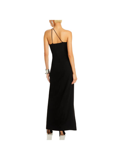 MONOT Womens Black Stretch Cut Out Zippered High Slit Sleeveless Asymmetrical Neckline Full-Length Evening Gown Dress 10