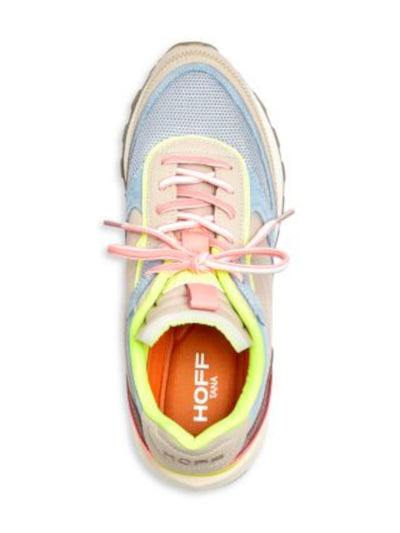 HOFF Womens Beige Mixed Media Breathable Mesh Logo Pull-Tab Cushioned Tana Round Toe Wedge Lace-Up Sneakers Shoes 7.5
