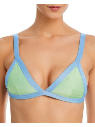 CAPITTANA Women's Green Color Block Adjustable Olivia Shine Triangle Swimwear Top M