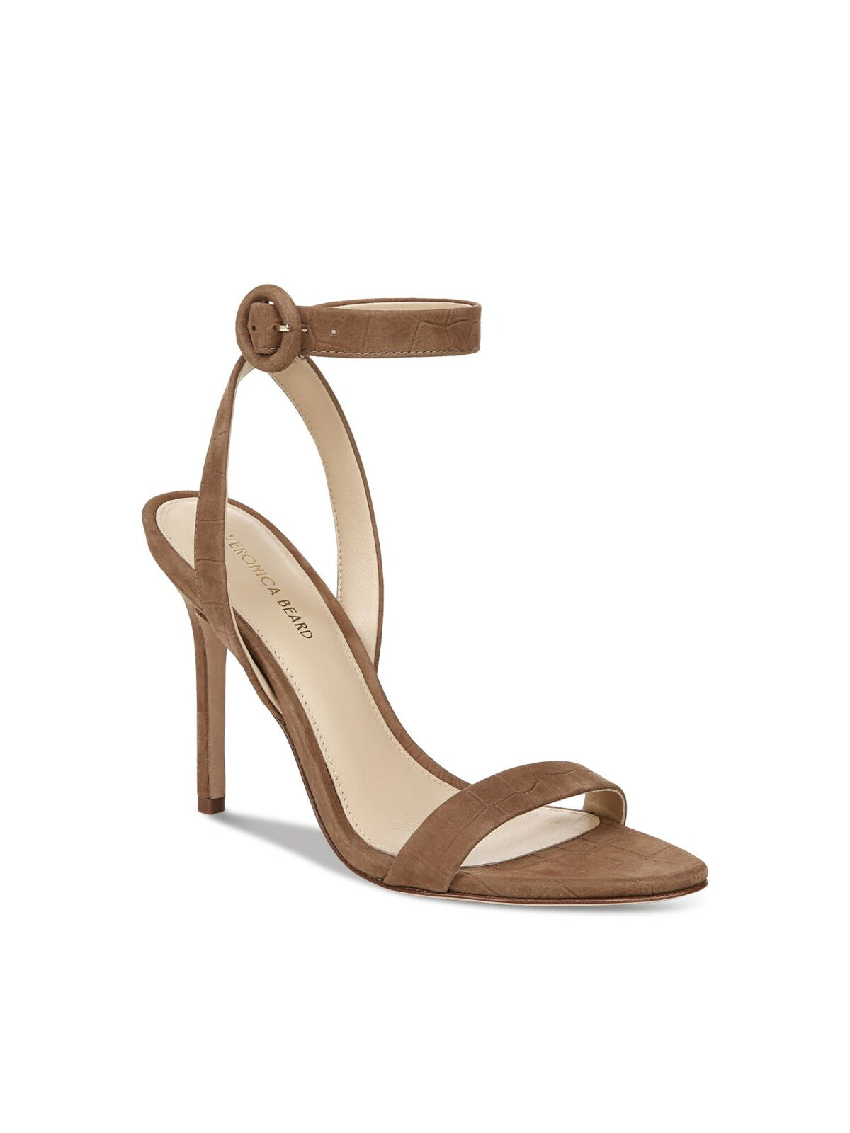 VERONICA BEARD Womens Brown Croc Ankle Strap Padded Darcellesing Open Toe Stiletto Buckle Leather Dress Heeled Sandal 8.5 M