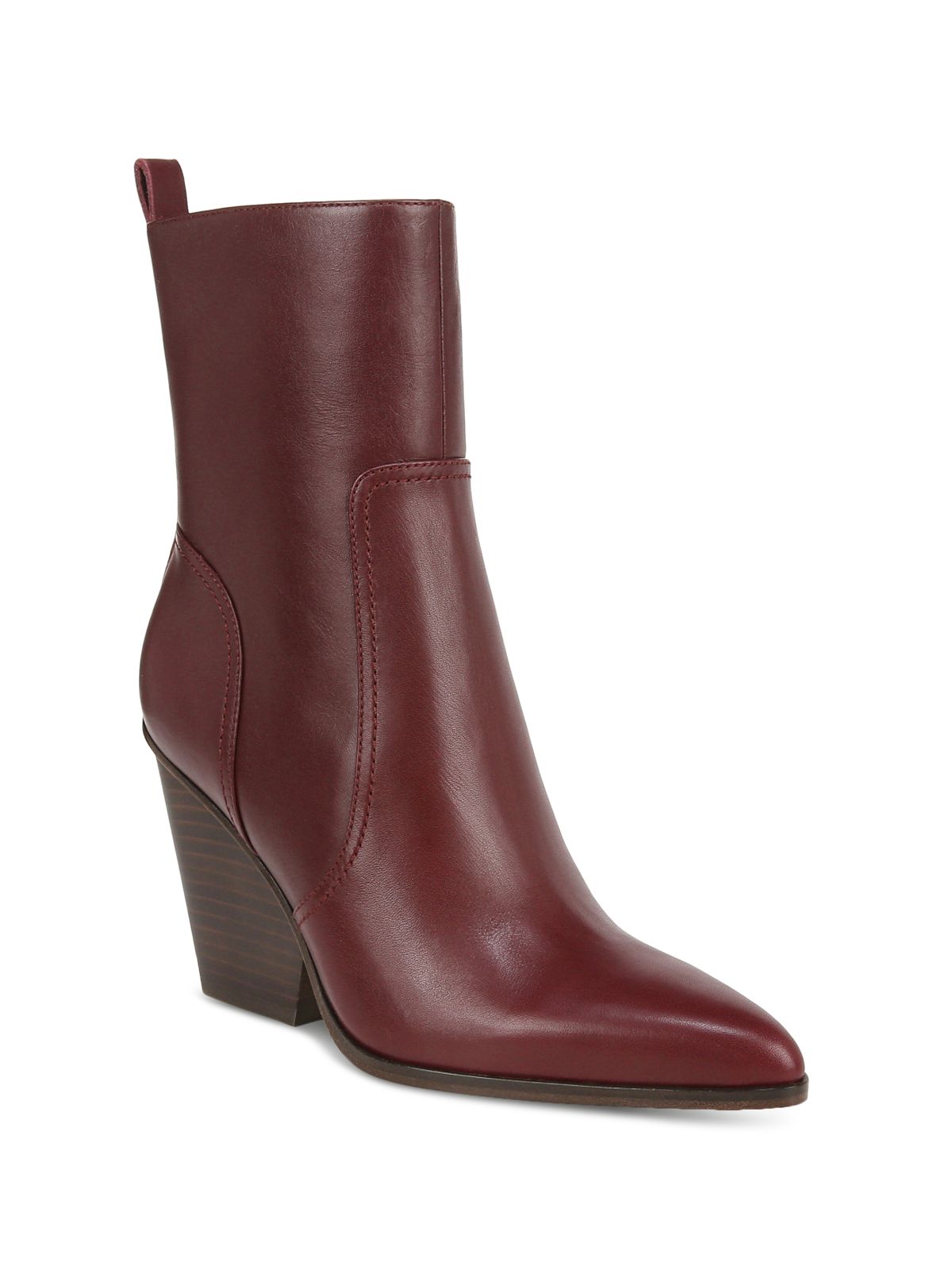 VERONICA BEARD Womens Burgundy Heel Pull-Tab Padded Logan Pointed Toe Stacked Heel Zip-Up Leather Booties 7.5 M