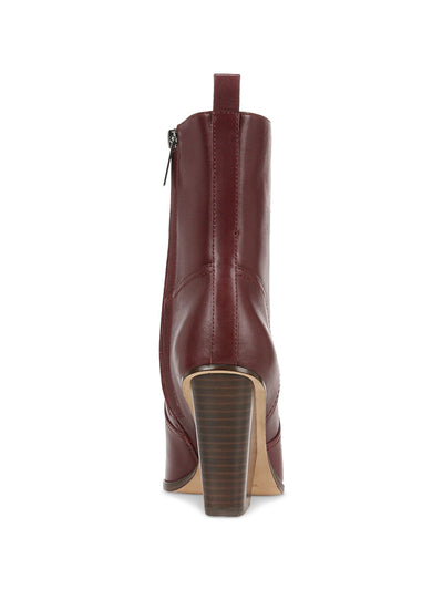 VERONICA BEARD Womens Burgundy Heel Pull-Tab Padded Logan Pointed Toe Stacked Heel Zip-Up Leather Booties 7.5 M