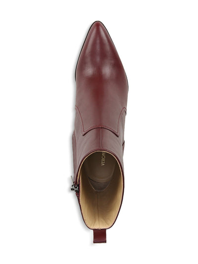 VERONICA BEARD Womens Burgundy Heel Pull-Tab Padded Logan Pointed Toe Stacked Heel Zip-Up Leather Booties 7.5 M