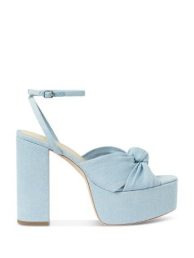 LOEFFLER RANDALL Womens Light Blue Knotted Ankle Strap Roz-den Almond Toe Block Heel Buckle Heeled Sandal 7.5 B